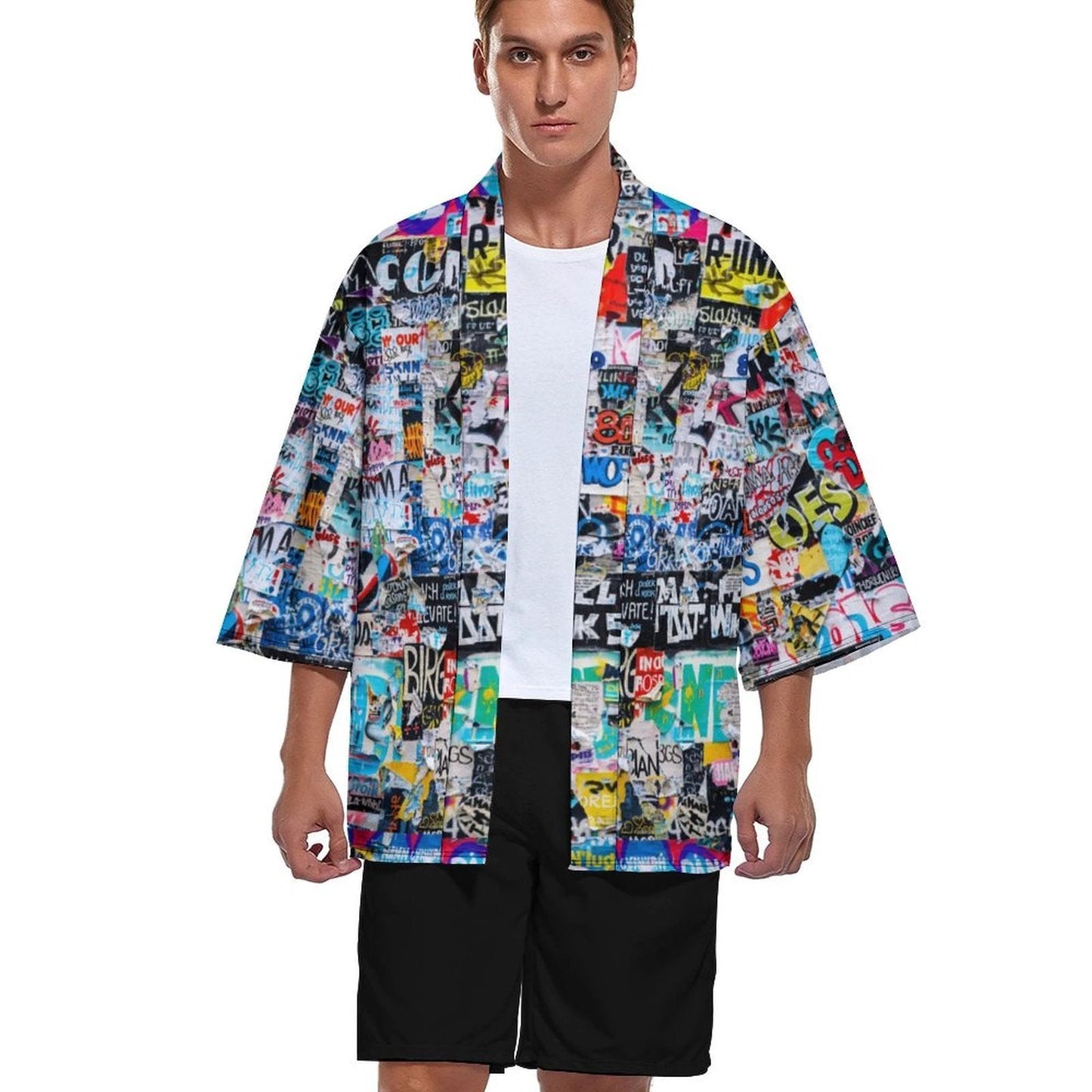 AOP Drop Shoulder Kimono Cardigan for Cosplay and Street Maximalists — Open Front Lightweight Sublimation Print, Japanese-Inspired Bold Layer