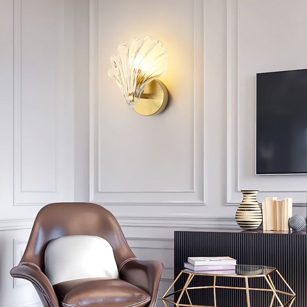 Brass And Glass Seashell Wall Light With E14 Bulb Base