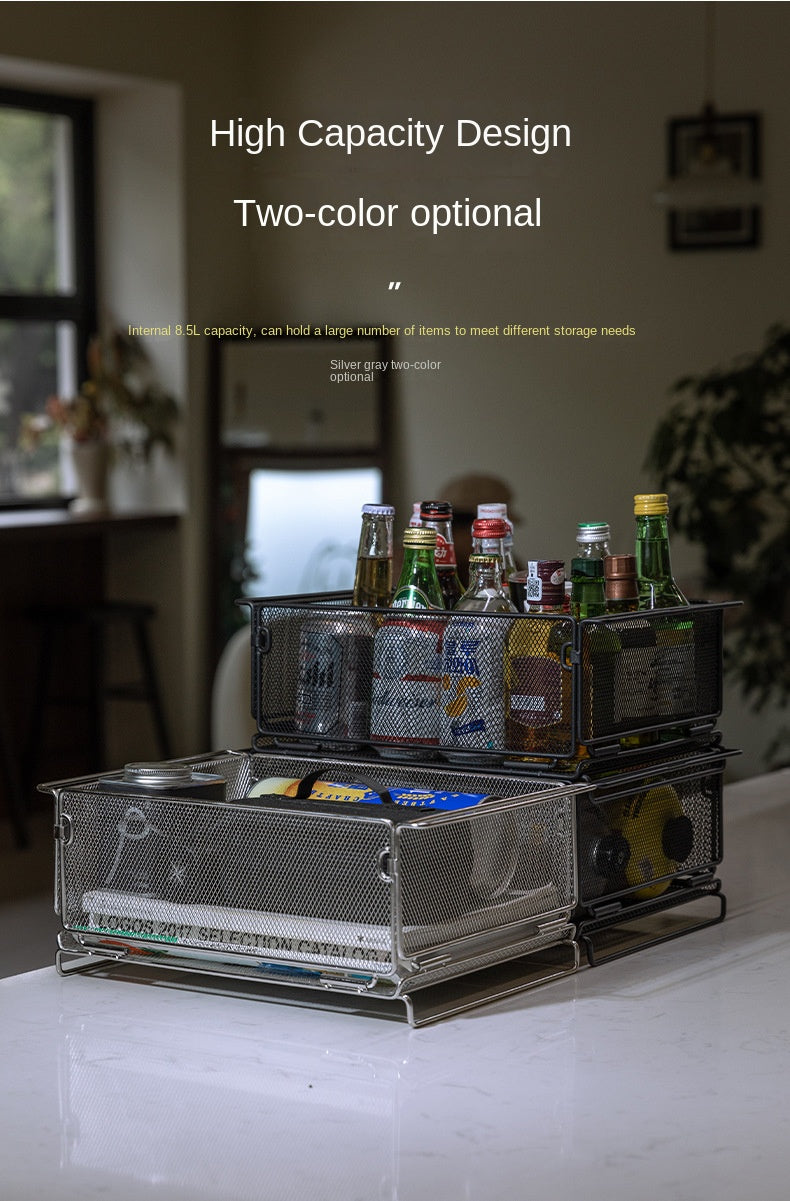 Campingmoon CK-24BK Folding Storage Basket IGT Compatible Tray Stackable Mesh Open Net Equipment 1-Unit IGT Table Accessories Add-on