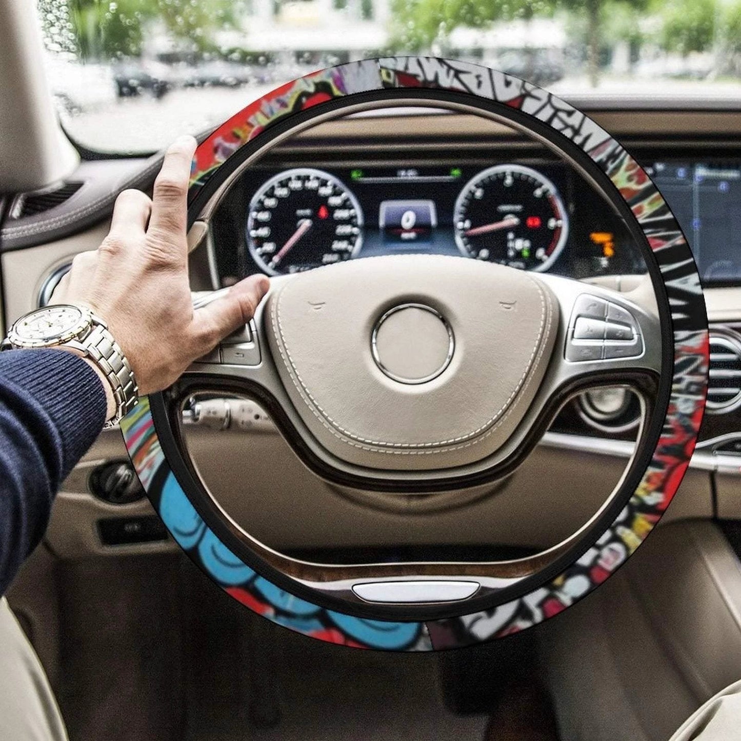 Psychedelic AOP Steering Wheel Cover | Maximalist Anti-Slip Car Accessory for Bold Drivers