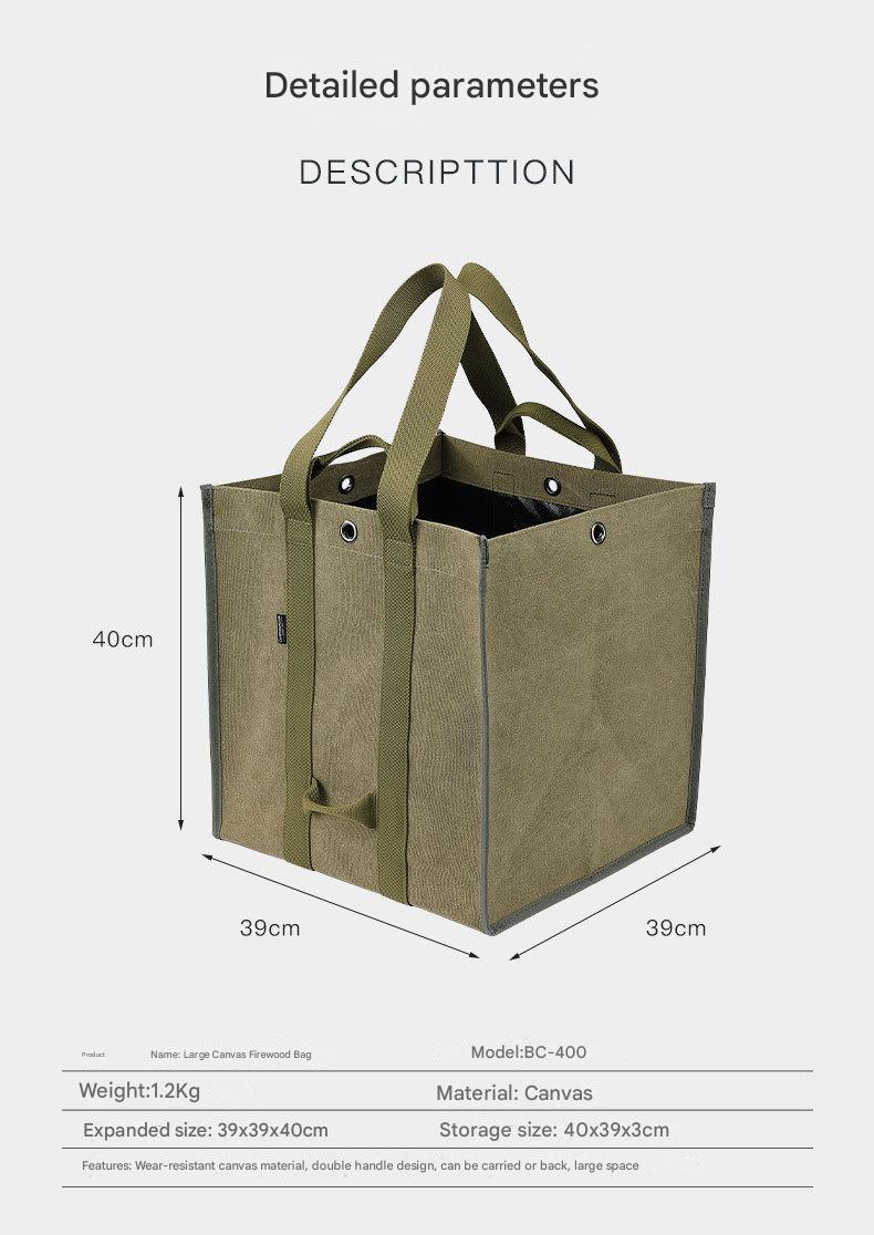 Campingmoon BC-400 Large Canvas Firewood Bag Portable Foldable Carrying Storage Bag Outdoor Camping Equipment Tools Utensils Fire Wood Bag Heavy Duty