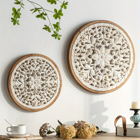 Vintage-Inspired White Wooden Wall Hanging with Floral Design - F2KL