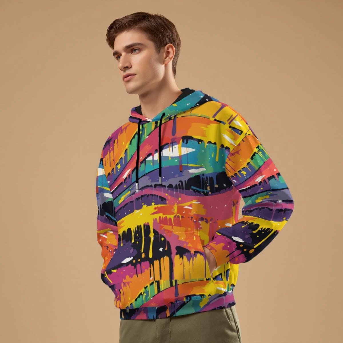 Trippy Abstract AOP Hoodie — Neon Pink & Obsidian 310GSM Cotton Pullover
