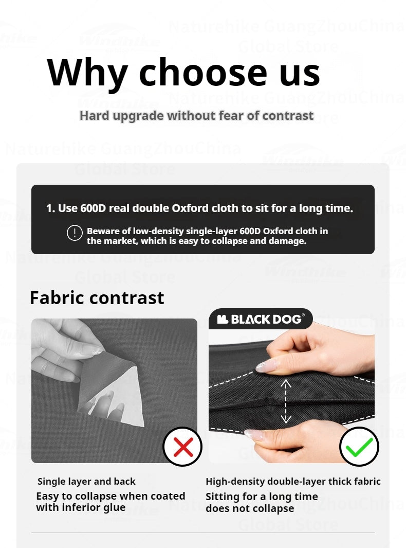 BLACKDOG High Back Folding Recliner Portable Lounger Chair High Backrest Load Bearing 120kg Carbon Steel Wood Armchair 4 Adjustable Camping Seat