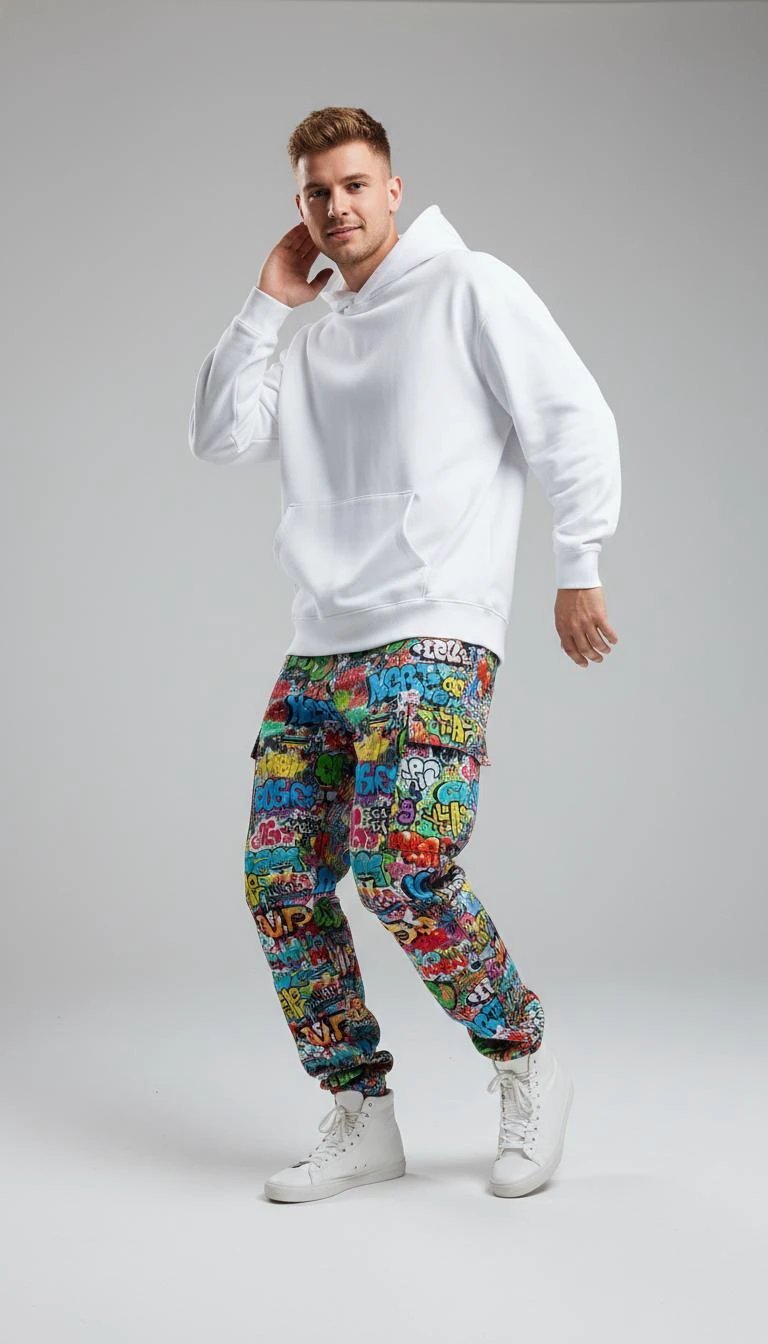 Graffiti AOP Cargo Pants for Urban Explorers — Abstract Splatter Utility Trousers, Cybercore Streetwear Bottoms, Festival Rave Pants