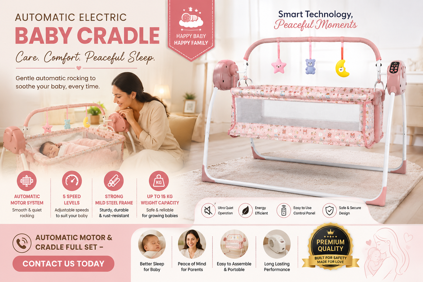 Automatic Electric Baby Cradle with Motor – Complete Set