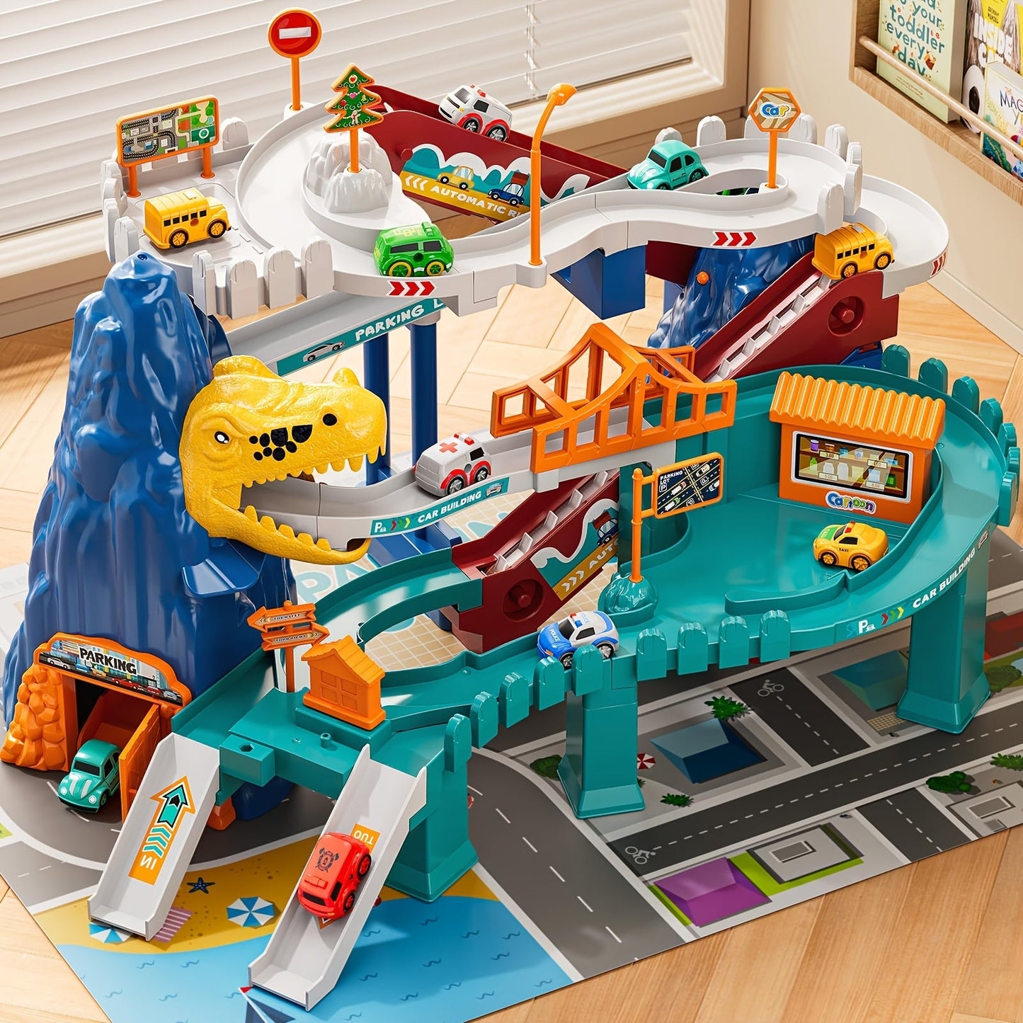 Dinosaur-Themed Race Track Set, Battery-Free TJR9P2M