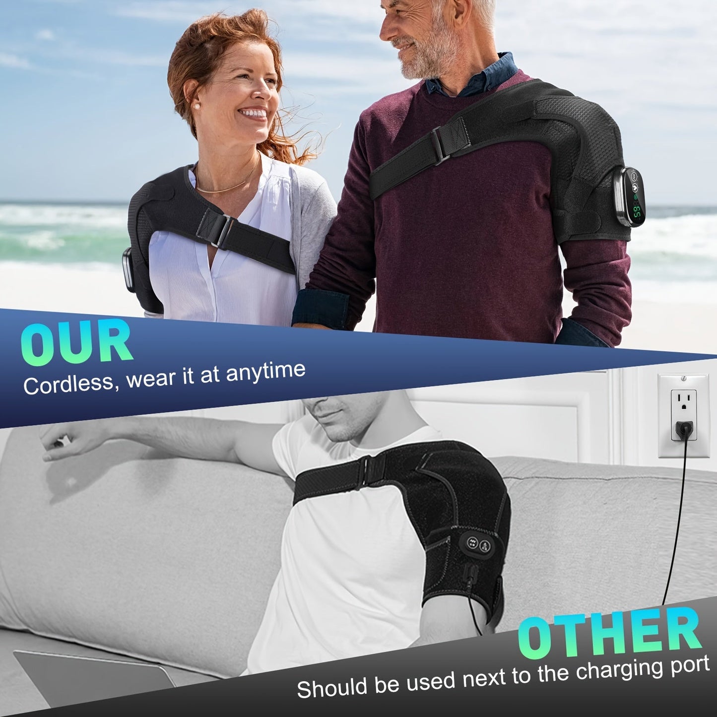 New Heating Massage Shoulder Wrap, USB Rechargeable, 3 Levels TJR6Z3S