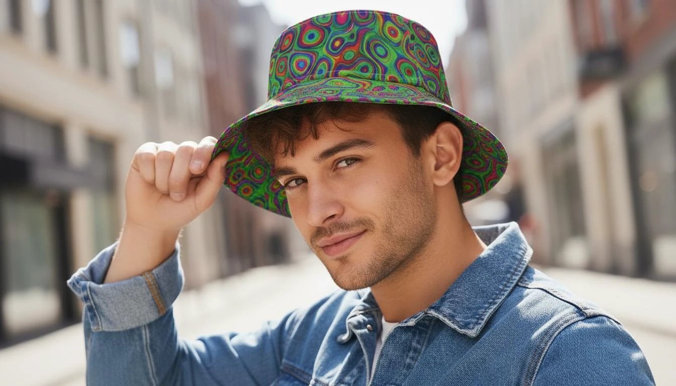 Alligator Bites Neon Bucket Hat for Psychedelic Ravers — Dubstep Alt Fashion Headwear, Neon Geometric AOP, Playa-Ready Festival Hat