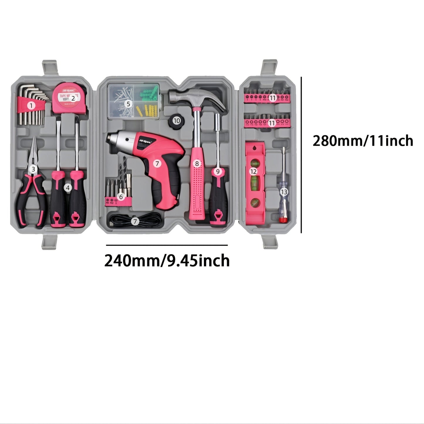Hi-Spec 46pcs Cordless Power Tool Kit for Home DIY Projects TJR5Z3T