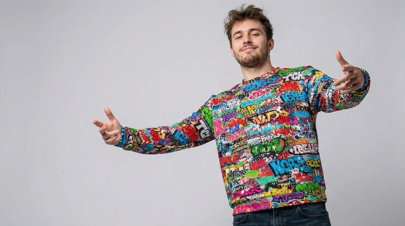OG Graffiti Tag AOP Crewneck Sweatshirt for Hip-Hop Streetwear Collectors — Vibrant All-Over Print Cotton Unisex Statement Top