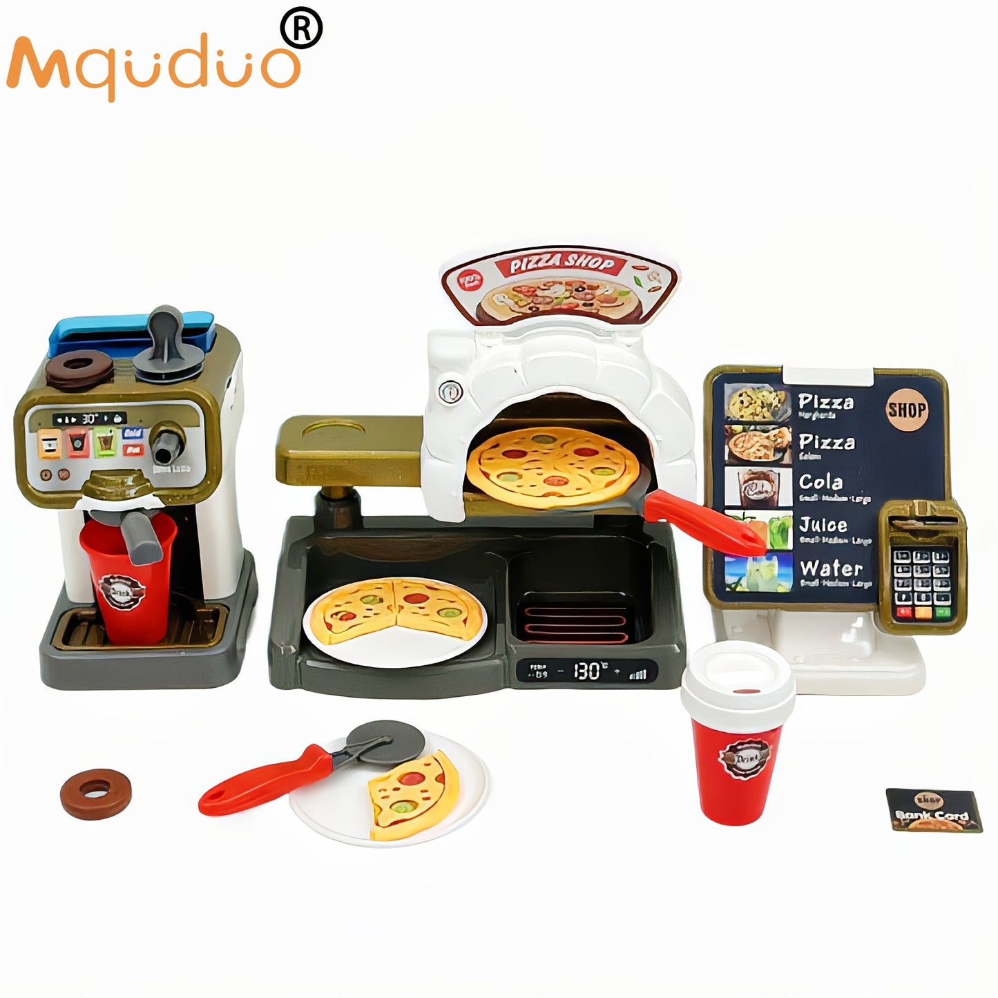 Pretend Play Coffee  Pizza Shop Set with Cash Register-WU9G