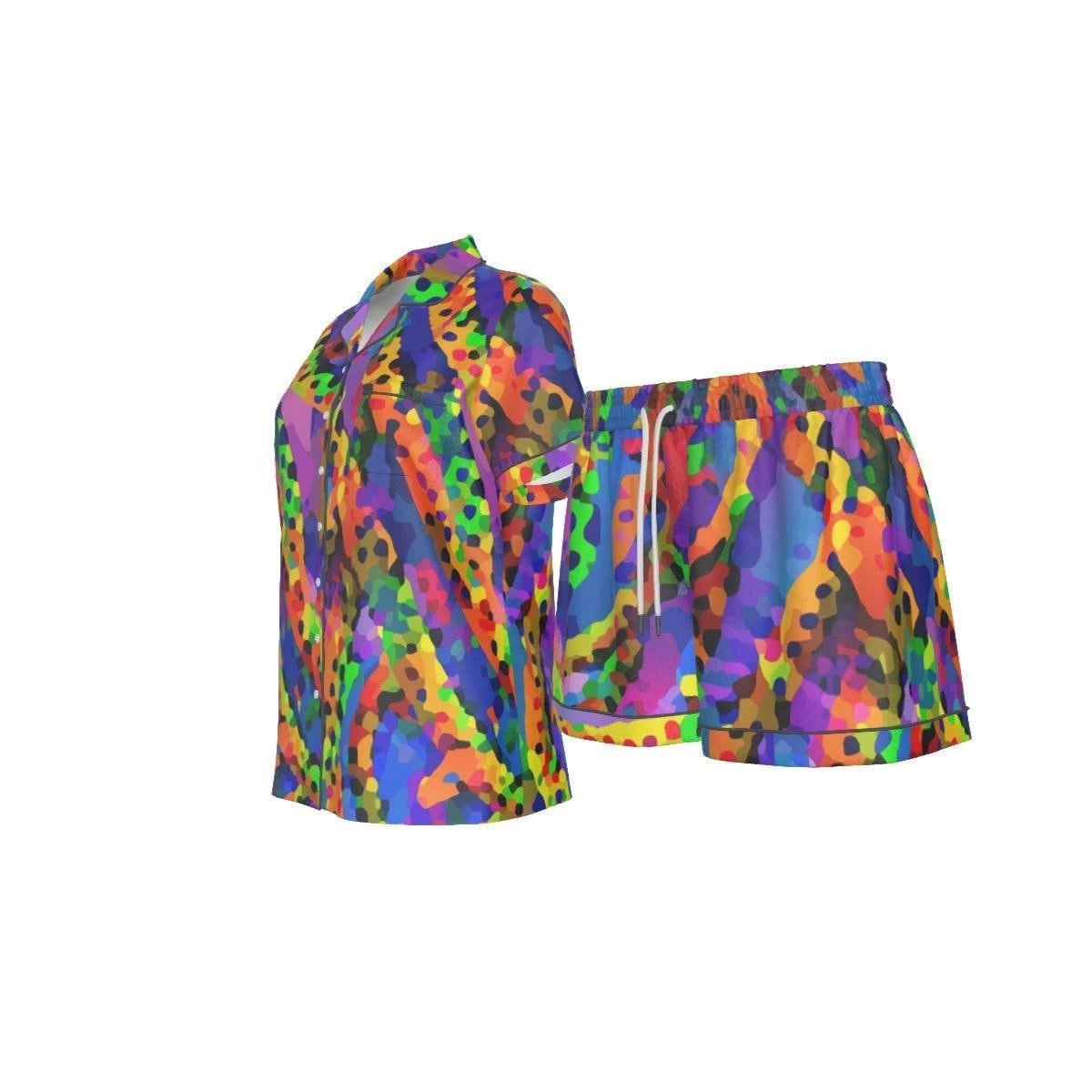 Vibrant Sunset Gradient Silk-Like Pajama Set - Luxury Summer Loungewear for Bold Comfort