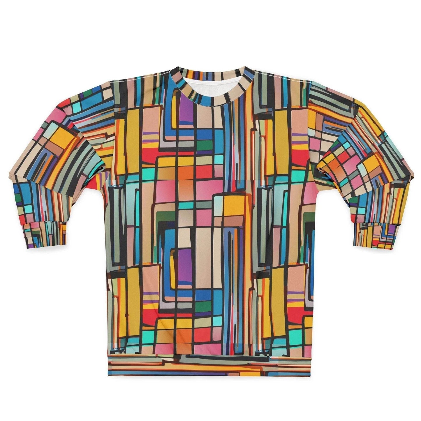 Stained Glass Geometric Sweatshirt Multicolor Abstract Art Block Pattern Unisex Pullover