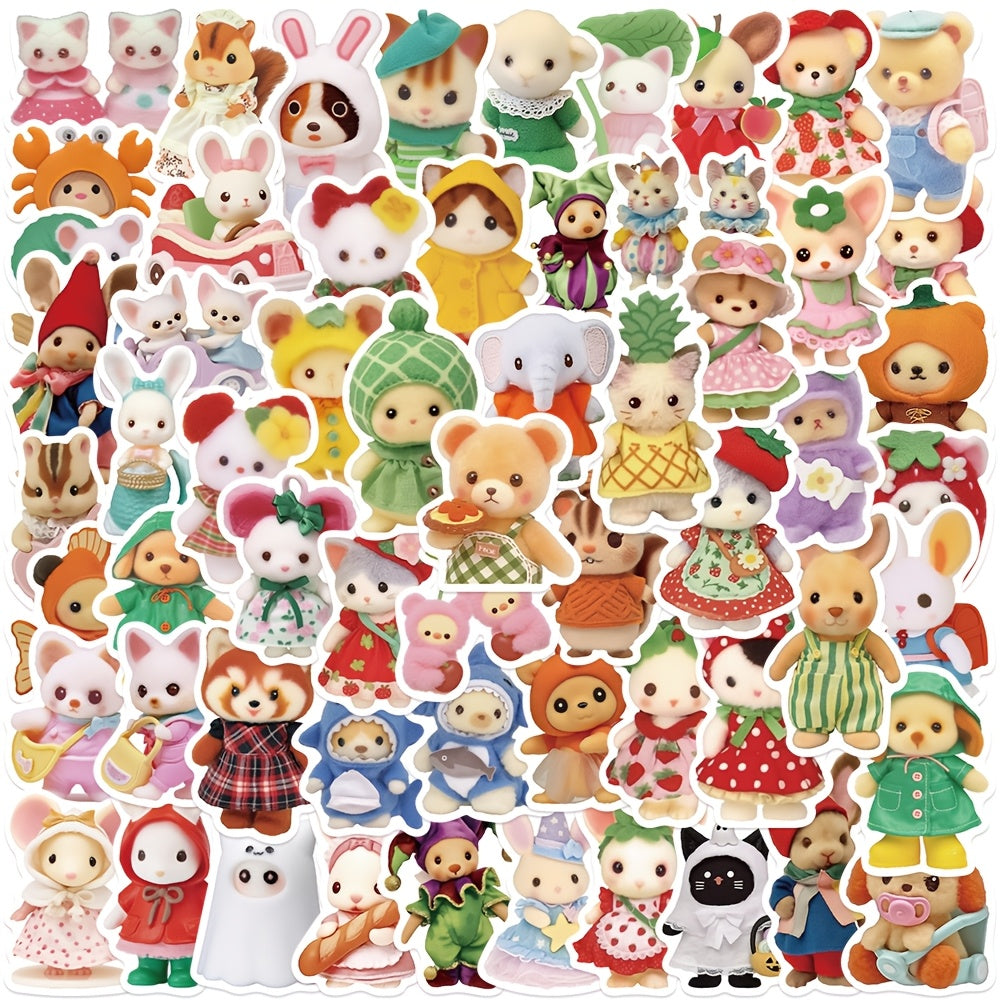 60pcs Cute Cartoon Animal & Fruit Vinyl Sticker Pack - W2SN
