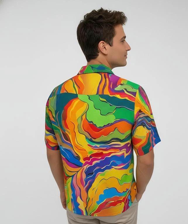 Psychedelic Swirl Camp Shirt - Vibrant Maximalist Hawaiian Shirt for Summer Festivals