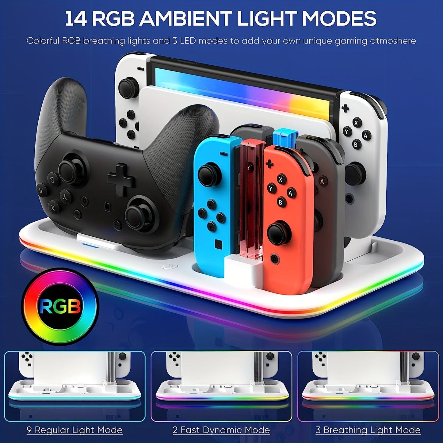 Premium RGB LED Charging Dock for Nintendo Switch/OLED TJR3M7P