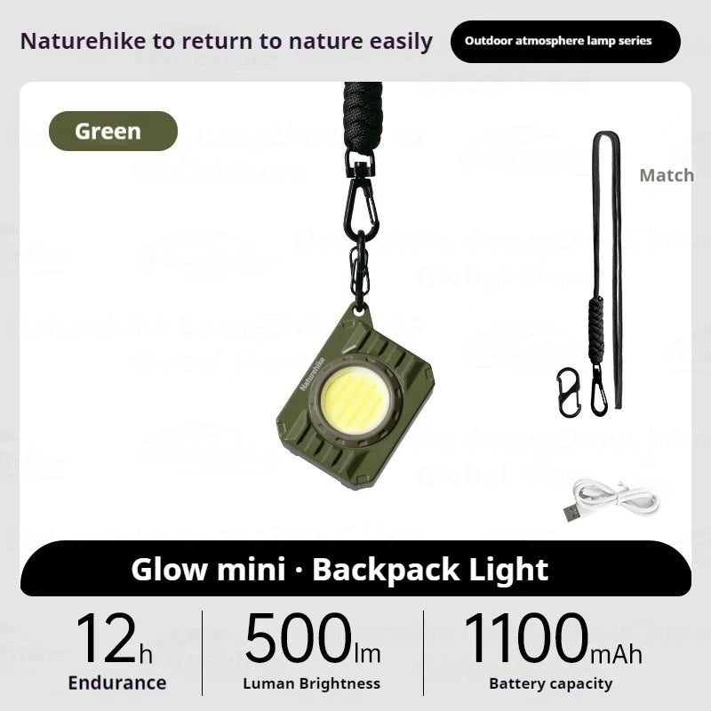 Naturehike GLOW MINI Backpack Light Portable Flashlight Hanging Light Waterproof Rechargeable 1100mAh Adjustable Strap Clip Lamp