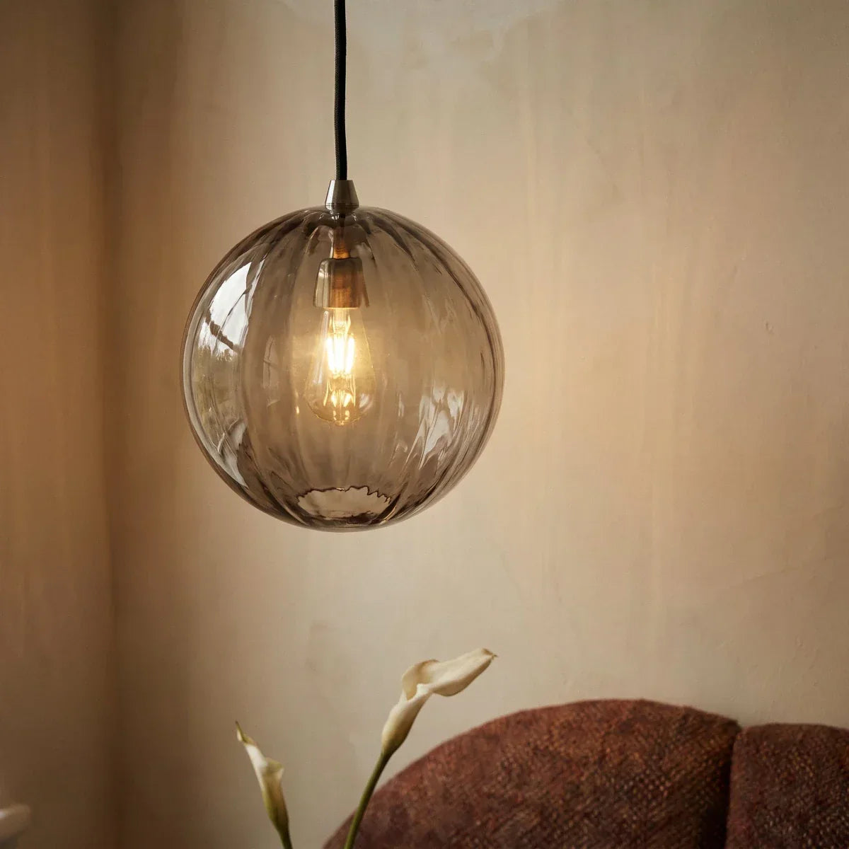 Modern Iron And Glass Pendant Light With Dome Shade