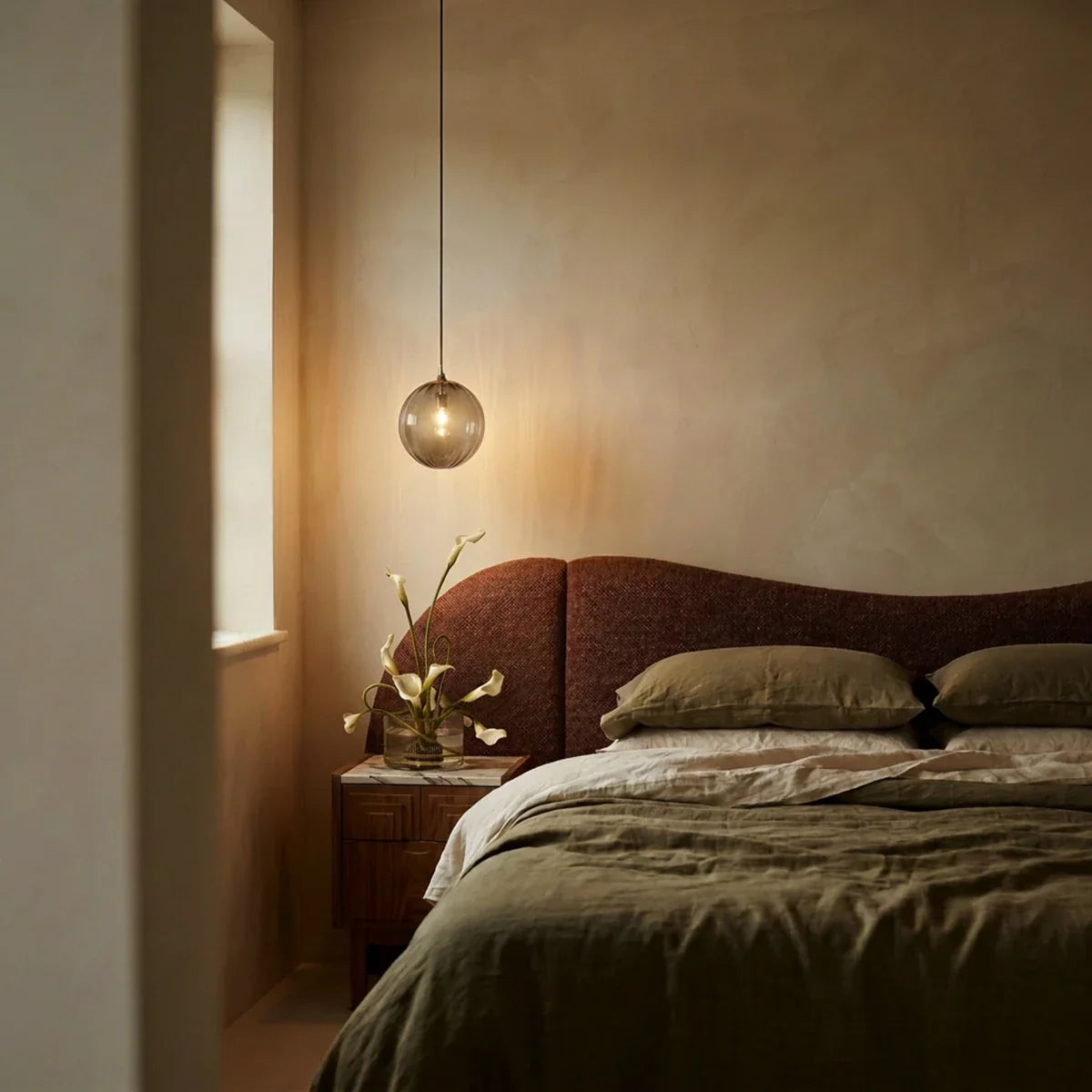 Modern Iron And Glass Pendant Light With Dome Shade