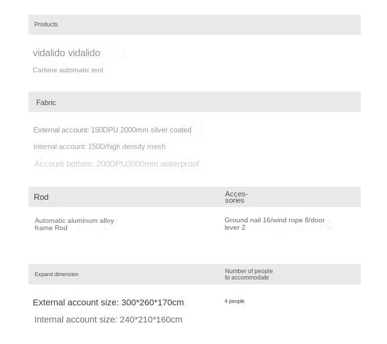 Vidalido CABIN PLUS Series Automatic Cabin Style Tent Portable Lightweight Folding for 4-6 Person Family Shed Leisure Quick Opening Sunshade Tent