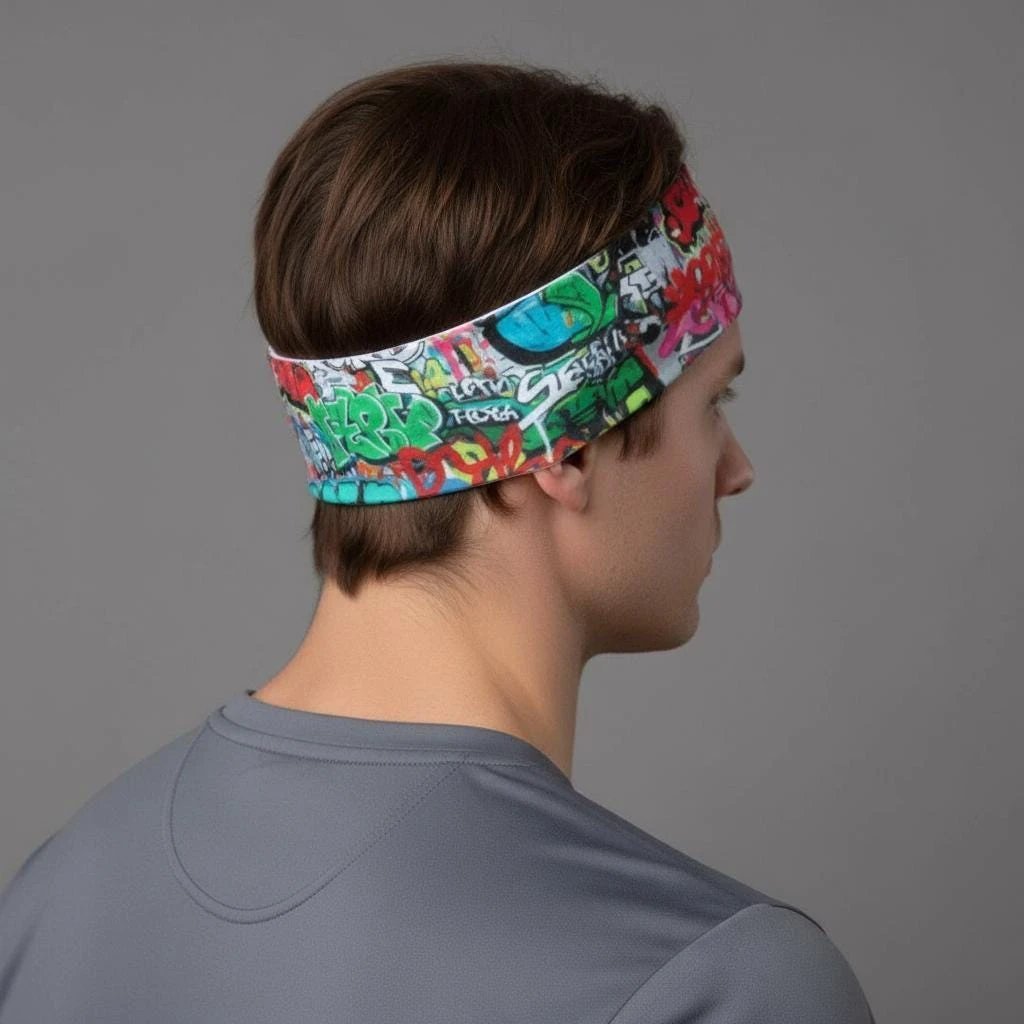 Graffiti Street Art AOP Sports Headband for Urban Fitness Dressers — Sweat-Wicking Bold Print, Gym Peloton HIIT Activewear Accessory