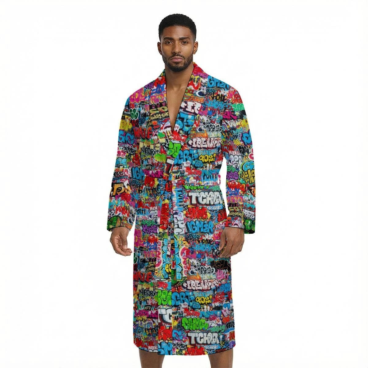 Graffiti AOP Fleece-Lined Bathrobe — Tag Bomb, Unisex S–5XL