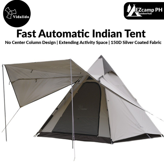 Vidalido Fast Automatic Indian Tent Style Teepee Tent Large Space For Up To 4 Person Quick Build Pyramid Tent 7.2m² Interior Space Waterproof Camping