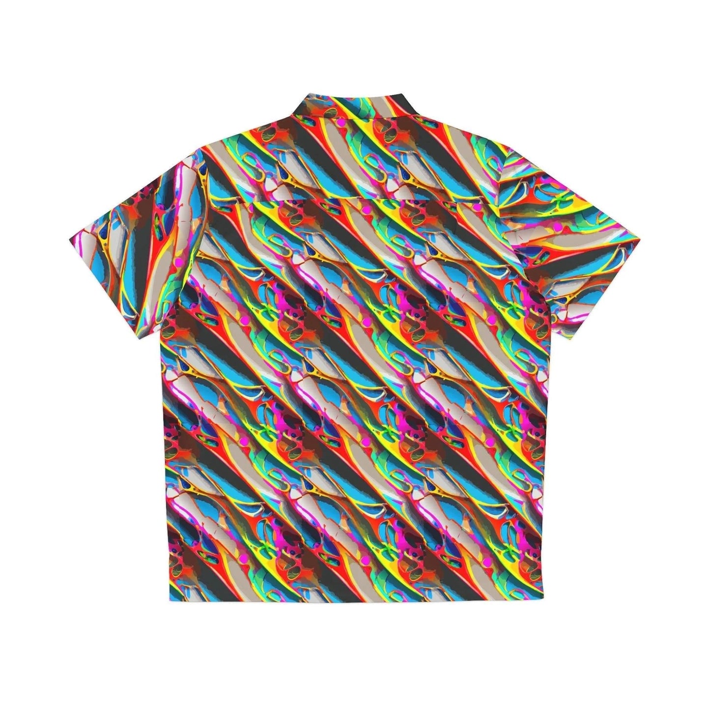 Prismatic Crimson Wave Hawaiian Shirt for High-Energy Festival Dressers — Bold AOP Aloha Button-Up, Summer Beach Statement Top, Maximalist Party Shirt