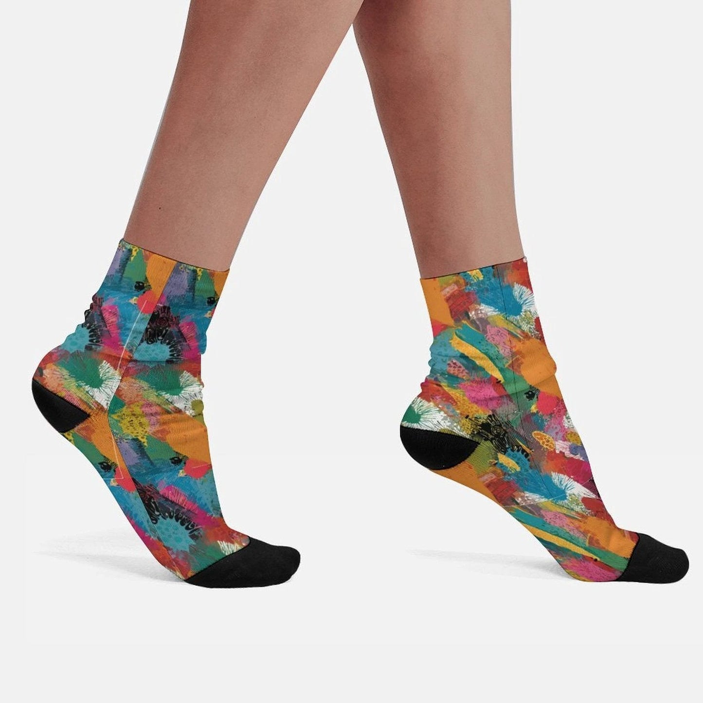 Painted Camo Striped Stockings — Multicolor Brush-Dab Knee Socks, Loud Sock Game