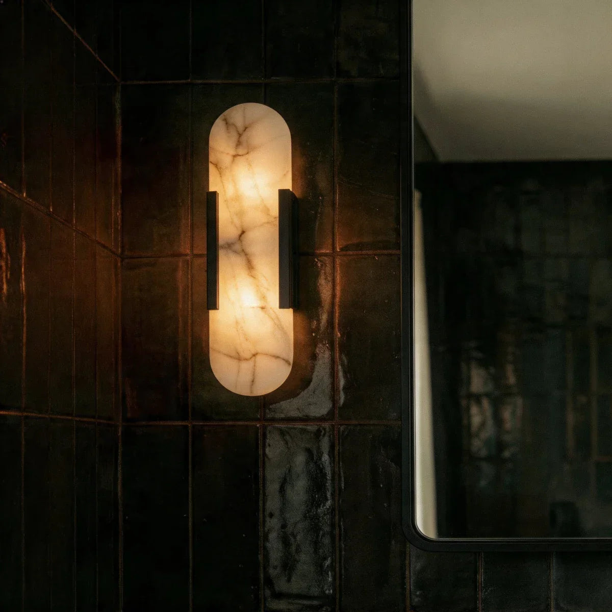 Alabaster Wall Light With Sculpted Shade And Metal Frame
