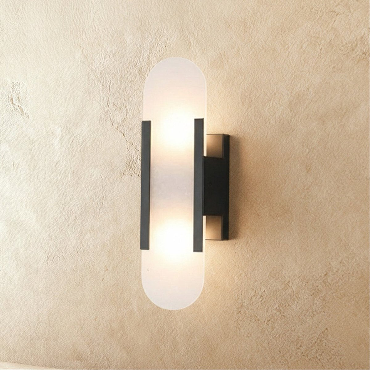 Alabaster Wall Light With Sculpted Shade And Metal Frame