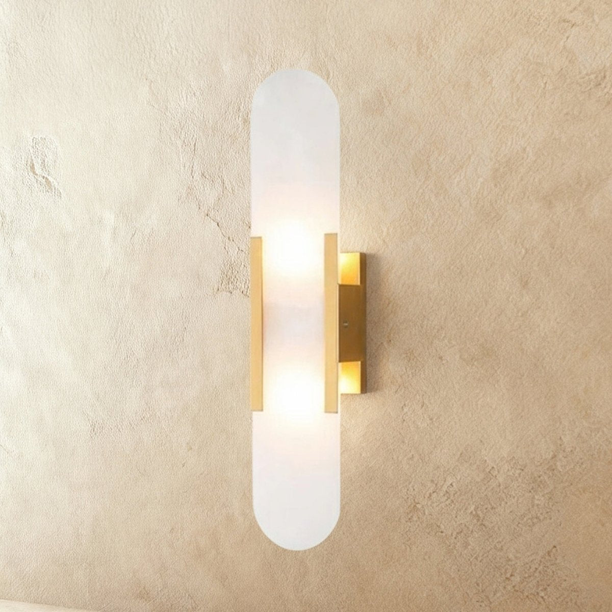Alabaster Wall Light With Sculpted Shade And Metal Frame