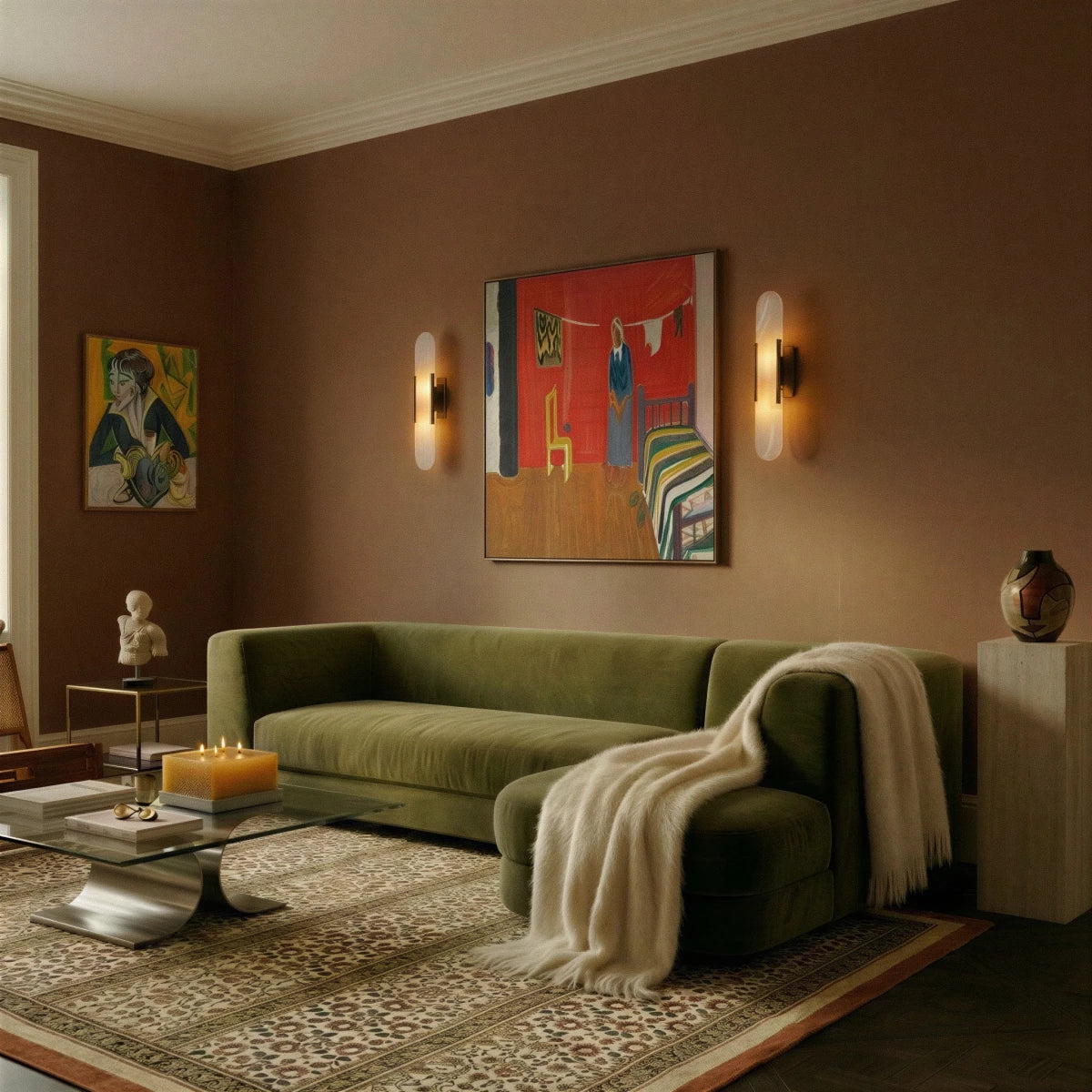 Alabaster Wall Light With Sculpted Shade And Metal Frame