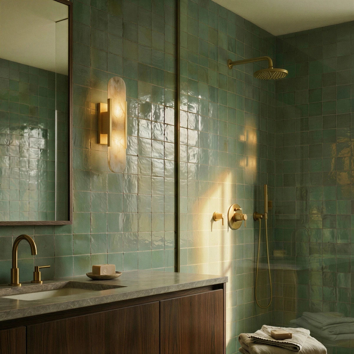 Alabaster Wall Light With Sculpted Shade And Metal Frame