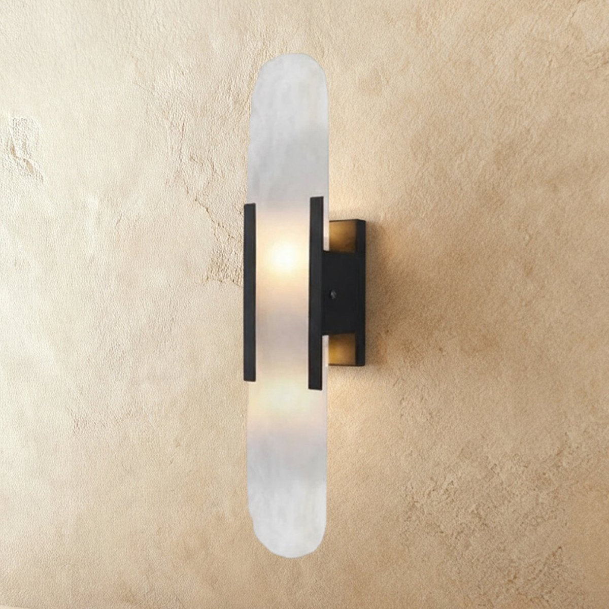 Alabaster Wall Light With Sculpted Shade And Metal Frame