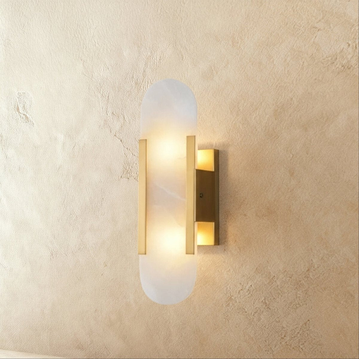 Alabaster Wall Light With Sculpted Shade And Metal Frame