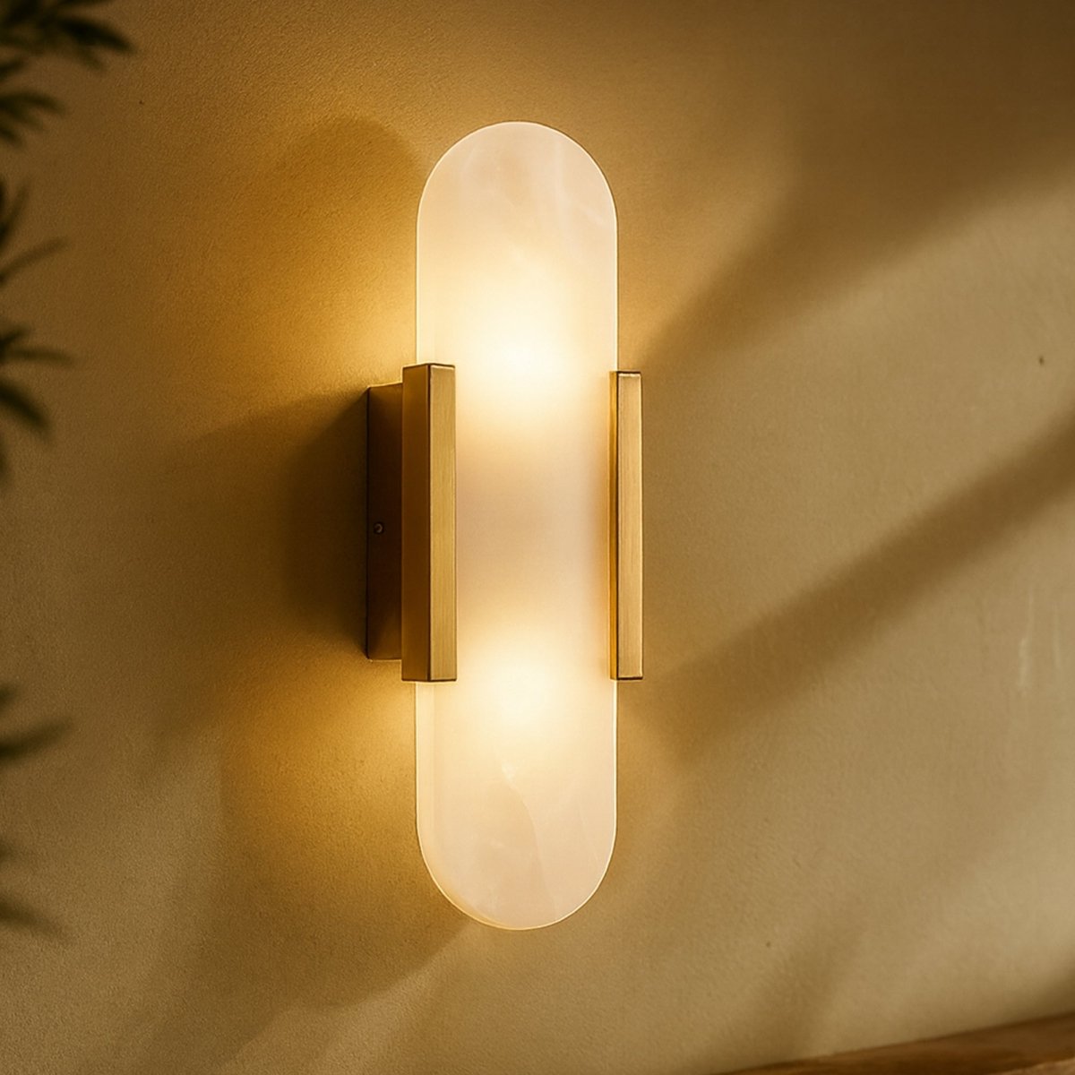 Alabaster Wall Light With Sculpted Shade And Metal Frame