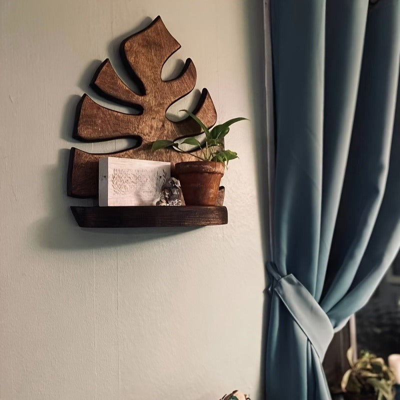 Rustic Wood Leaf Wall Shelf - NW2C