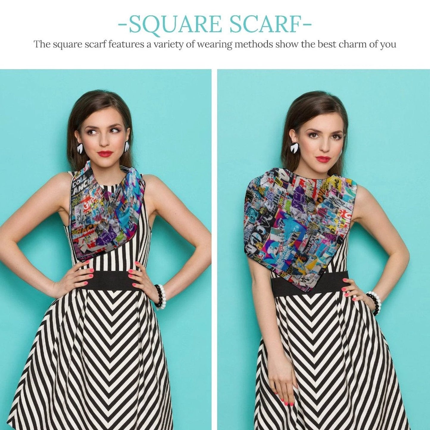 Graffiti Comic Collage Women's Scarf — Street Art AOP Silky Square Wrap, Loud Accessory Statement