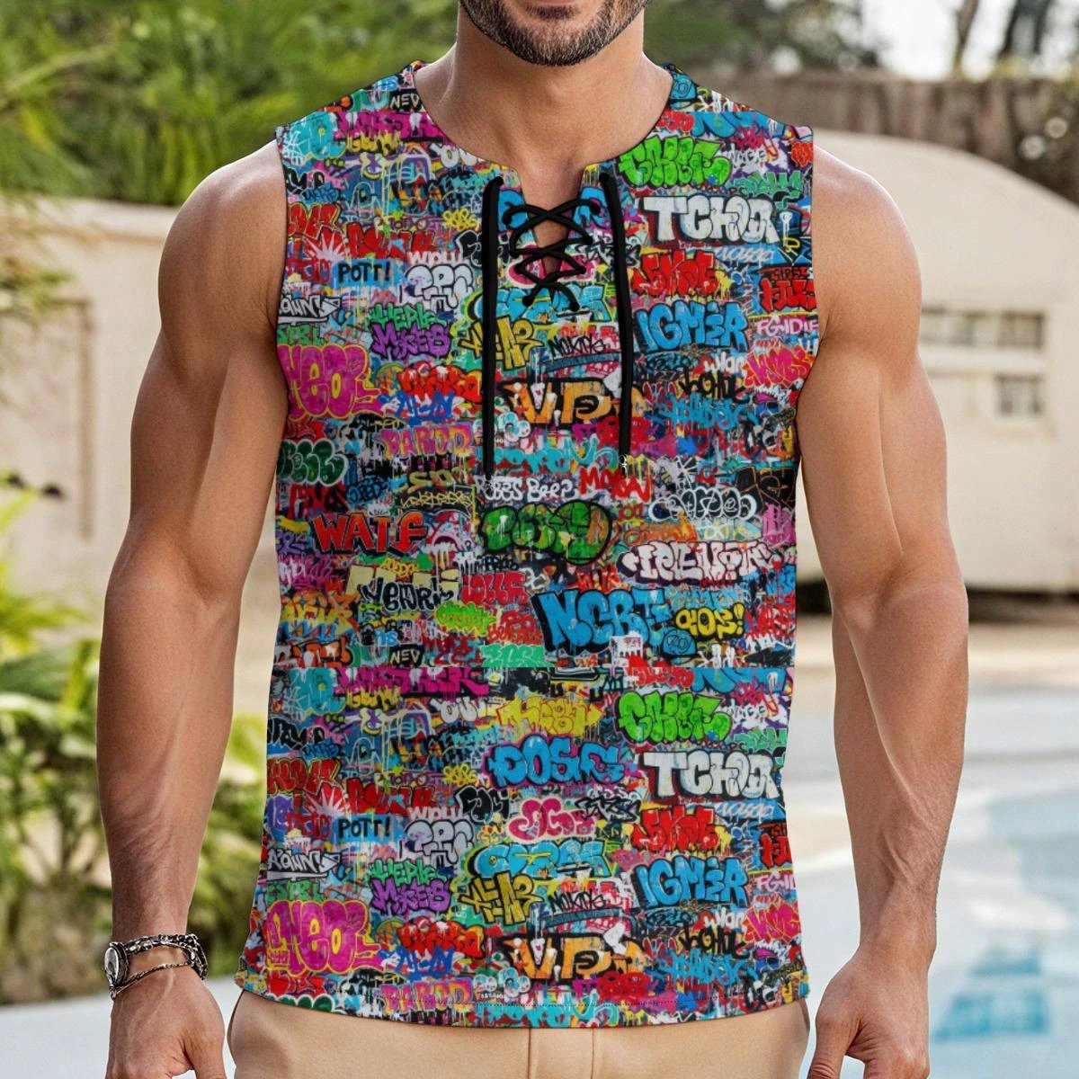 Maximalist AOP Men's Drawstring Tank Top | Cotton-Blend Sleeveless with Adjustable Hem — Festival, Gym & Summer Streetwear Statement (S–3XL)