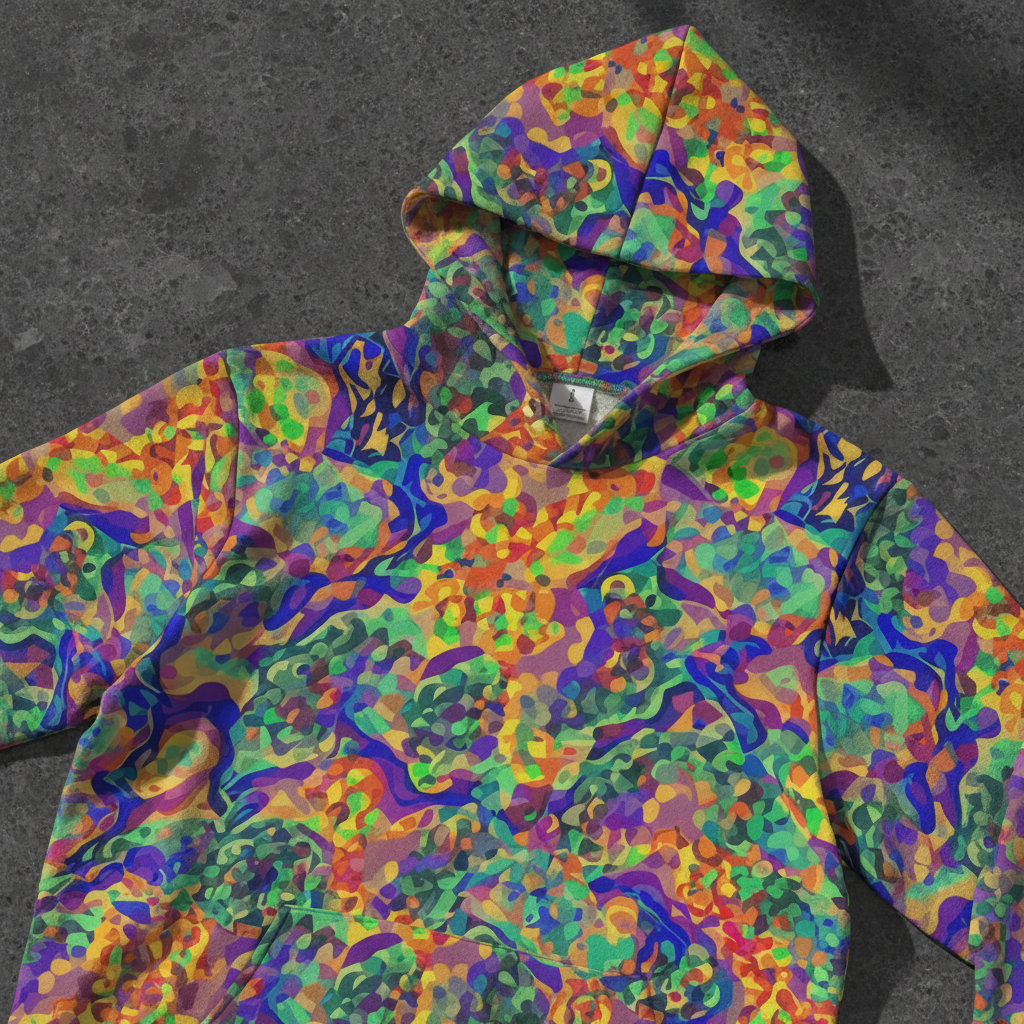 Chameleon Prism AOP Hoodie for Light-Chasing Streetwear Collectors — Iridescent Color-Shift Print, Custom Inner Hood Lining
