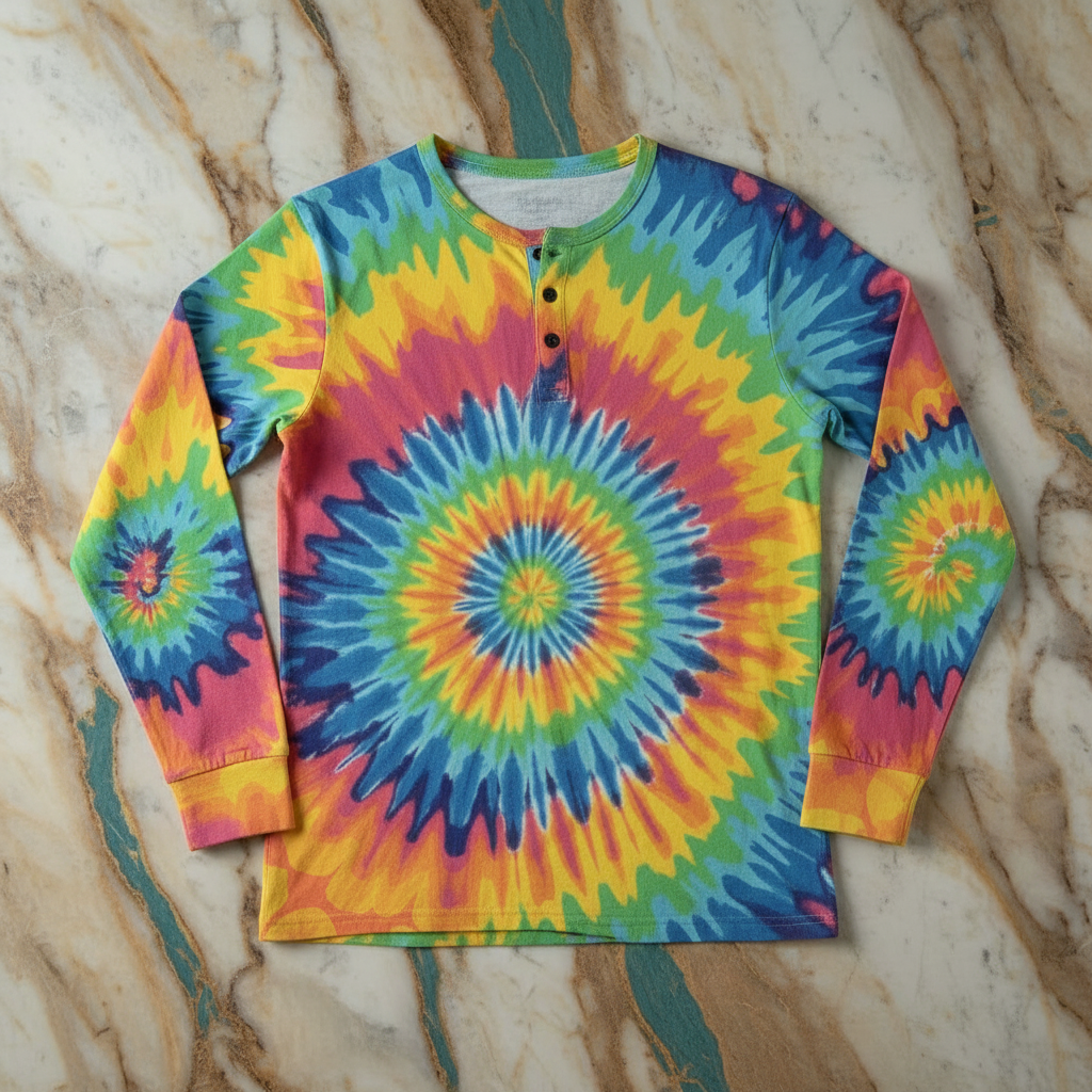 Chaos Core Henley for Trippy Maximalists — Acid Marble AOP Long Sleeve, Psychedelic Streetwear Top, Y2K Alt Fashion Statement, Men's Bold Print Henley