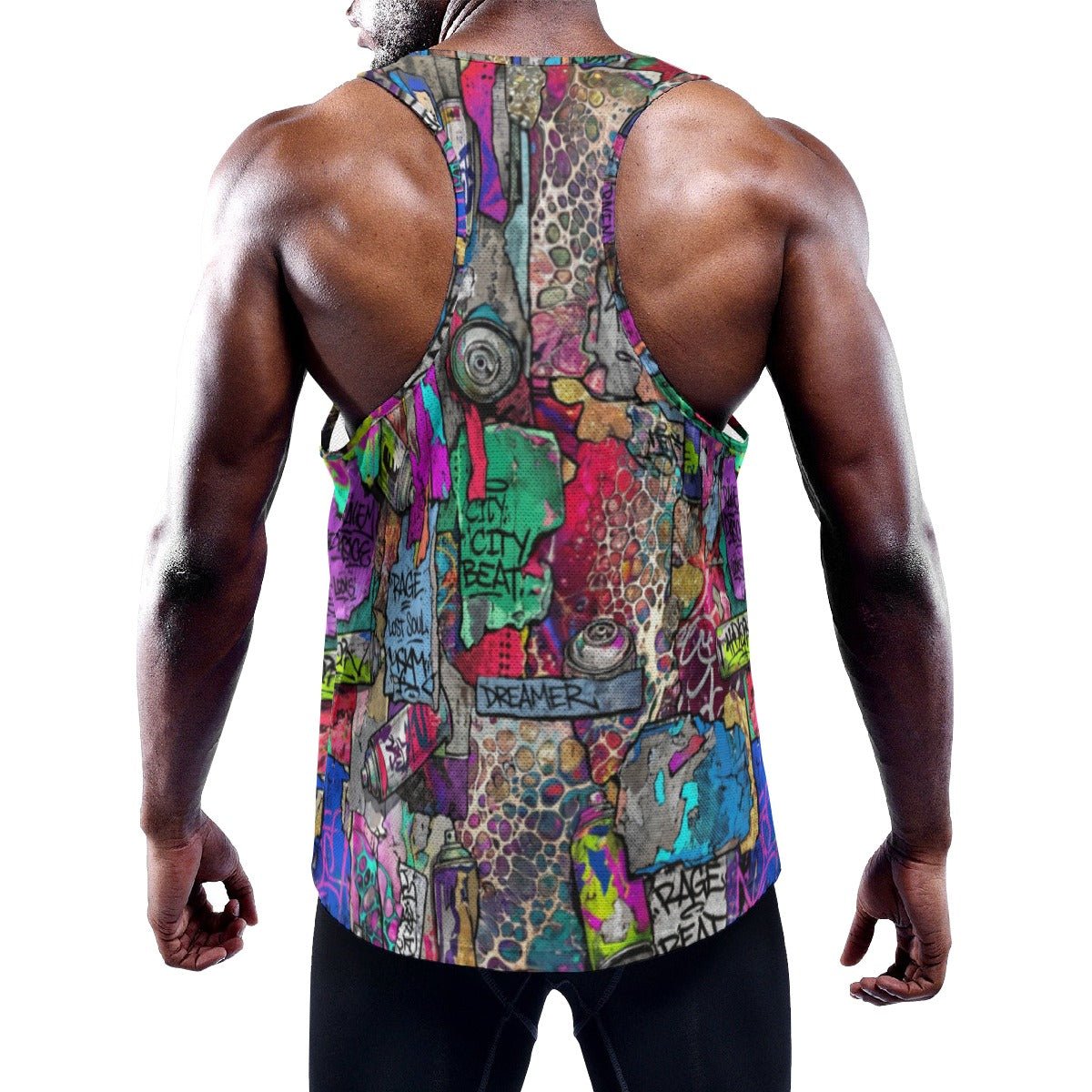 Chaos Crew Tank for the Chronically Self-Expressive — Graffiti Y-Back Muscle Tee, Festival Gym Wear, Neon Rave Stringer, Bold Streetwear