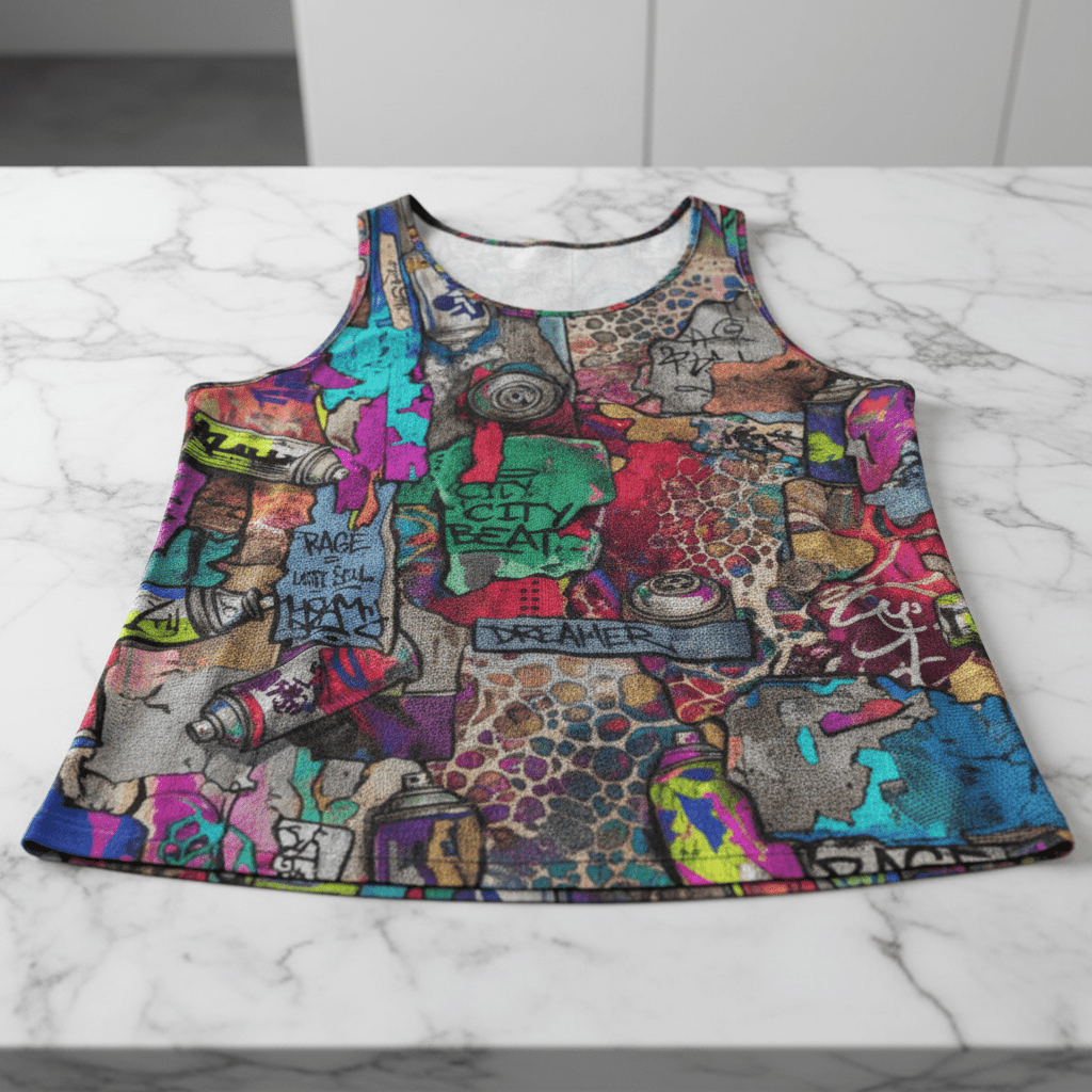 Chaos Crew Tank for the Chronically Self-Expressive — Graffiti Y-Back Muscle Tee, Festival Gym Wear, Neon Rave Stringer, Bold Streetwear