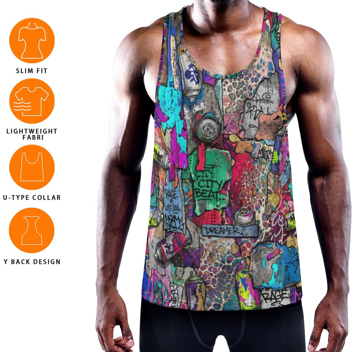 Chaos Crew Tank for the Chronically Self-Expressive — Graffiti Y-Back Muscle Tee, Festival Gym Wear, Neon Rave Stringer, Bold Streetwear