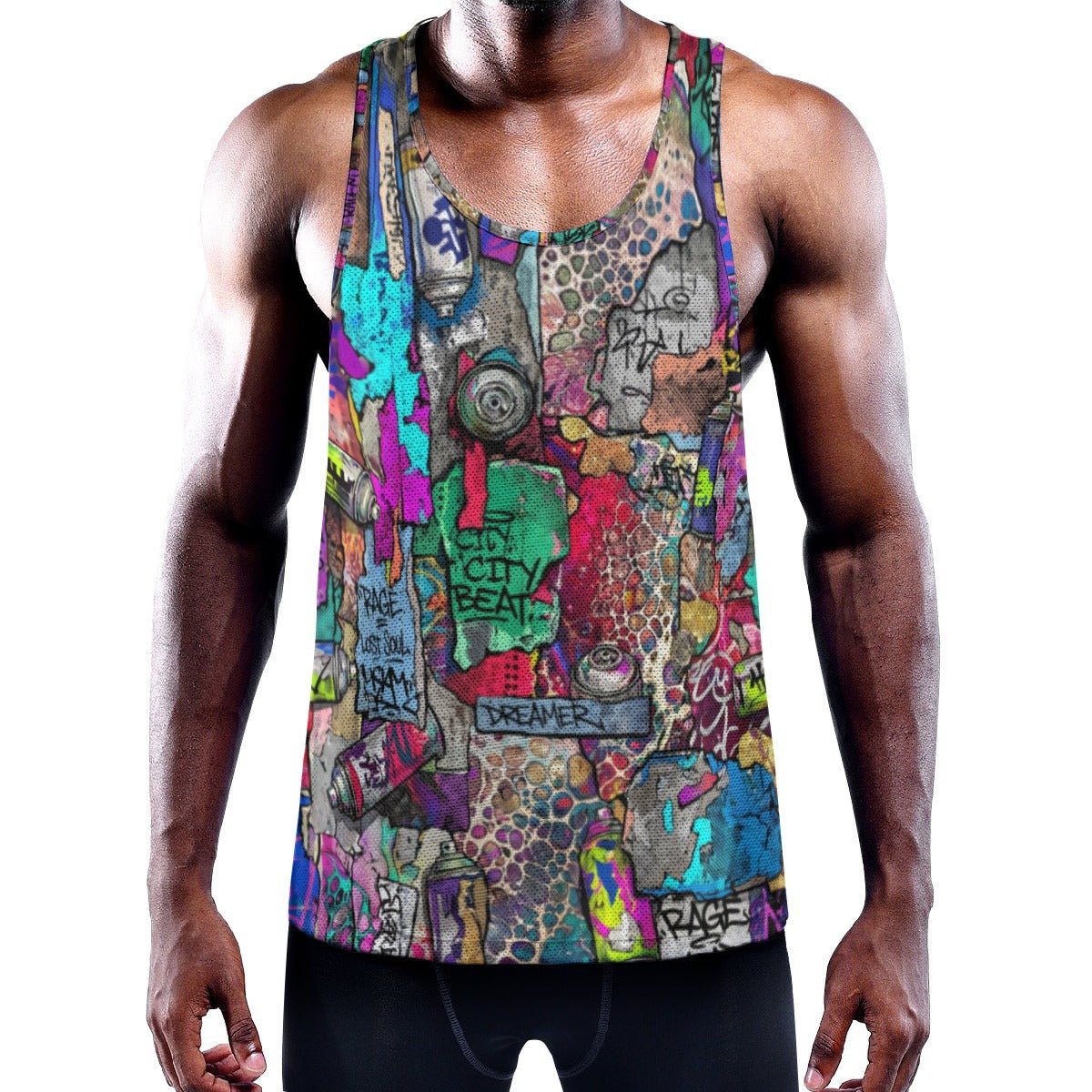Chaos Crew Tank for the Chronically Self-Expressive — Graffiti Y-Back Muscle Tee, Festival Gym Wear, Neon Rave Stringer, Bold Streetwear