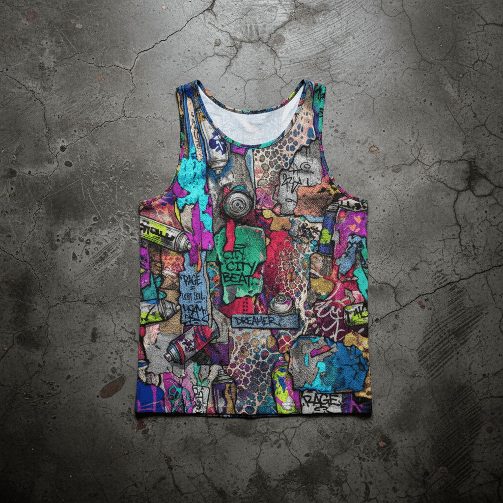 Chaos Crew Tank for the Chronically Self-Expressive — Graffiti Y-Back Muscle Tee, Festival Gym Wear, Neon Rave Stringer, Bold Streetwear