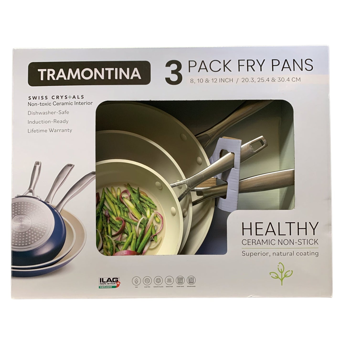 Tramontina 3-Pack Fry Pans, 8" 10" and 12", Cold-Forged with Ceramic Interior