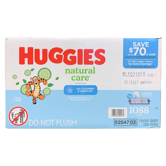 Huggies Natural Care Refreshing Clean Baby Wipes, Cucumber & Green Tea, 17-packs